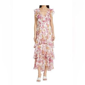 NWOT Wayf floral tiered magenta daisies dress